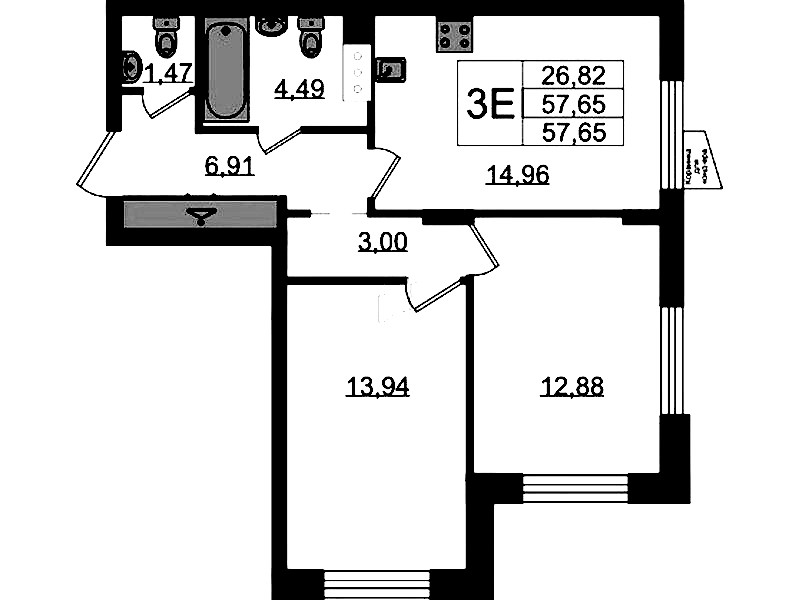 2-комнатная квартира 57.65 м², 2/11 эт., ЖК «VEREN NORT Сертолово»
